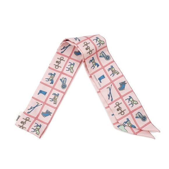 HERMES Twilly Horsewear Couvertures et Tenues Silk100% Rose/Blue/Vert - Picture 7 of 9